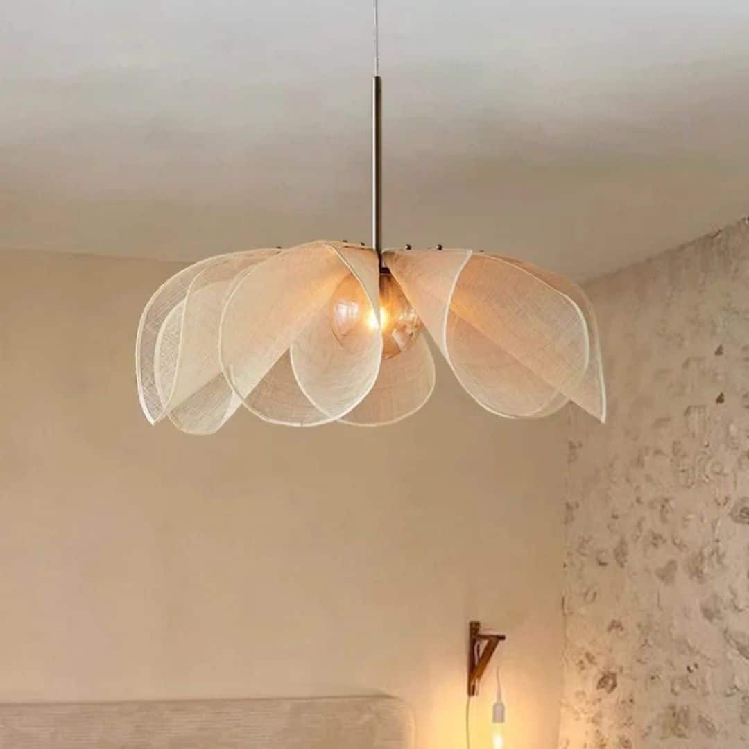 Beige fabric flower chandelier with soft petals