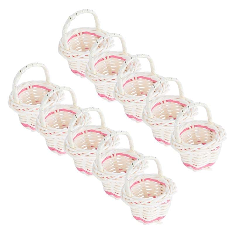 Set of ten mini handwoven flower baskets – white version, multiple views (2)