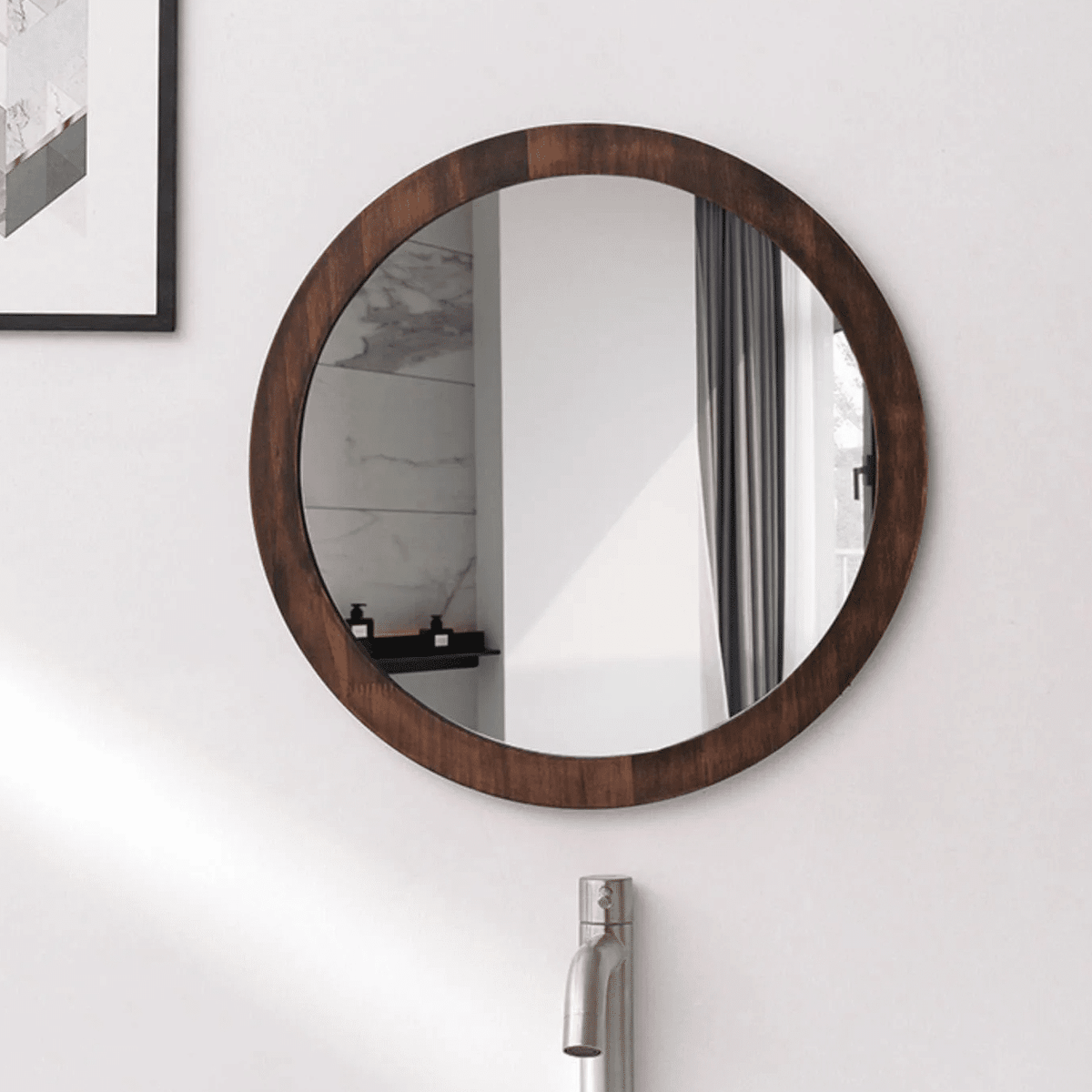 Minimalist round wooden wall mirror
