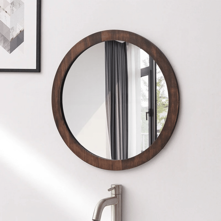 Minimalist round wooden wall mirror – another view