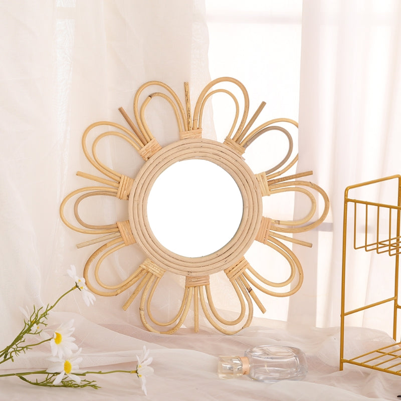 Double flower rattan mirror with layered petals