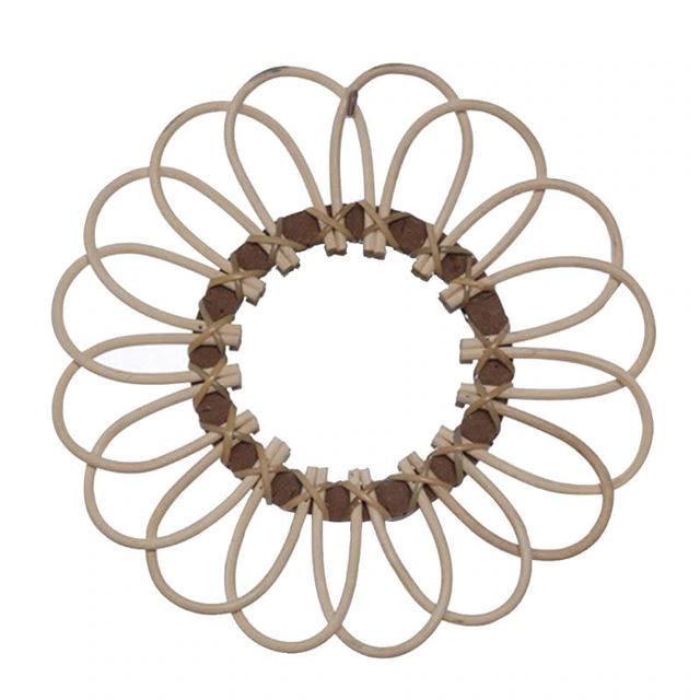 Round rattan flower mirror with dark beige braided petals