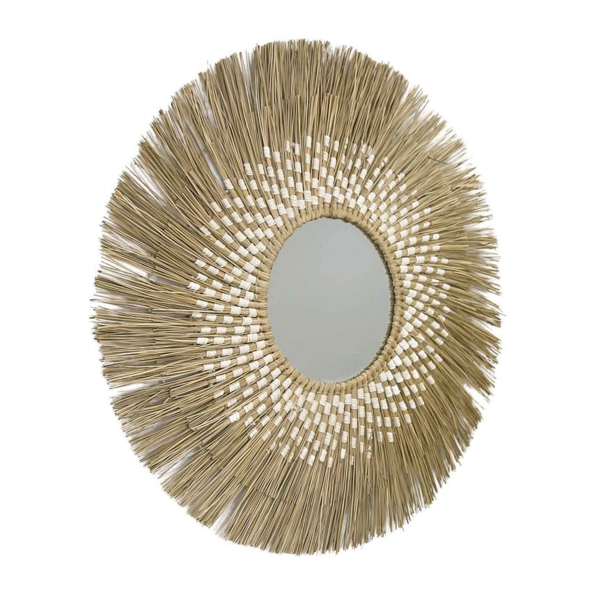 Boho round rattan wall mirror with an interlaced frame – another view