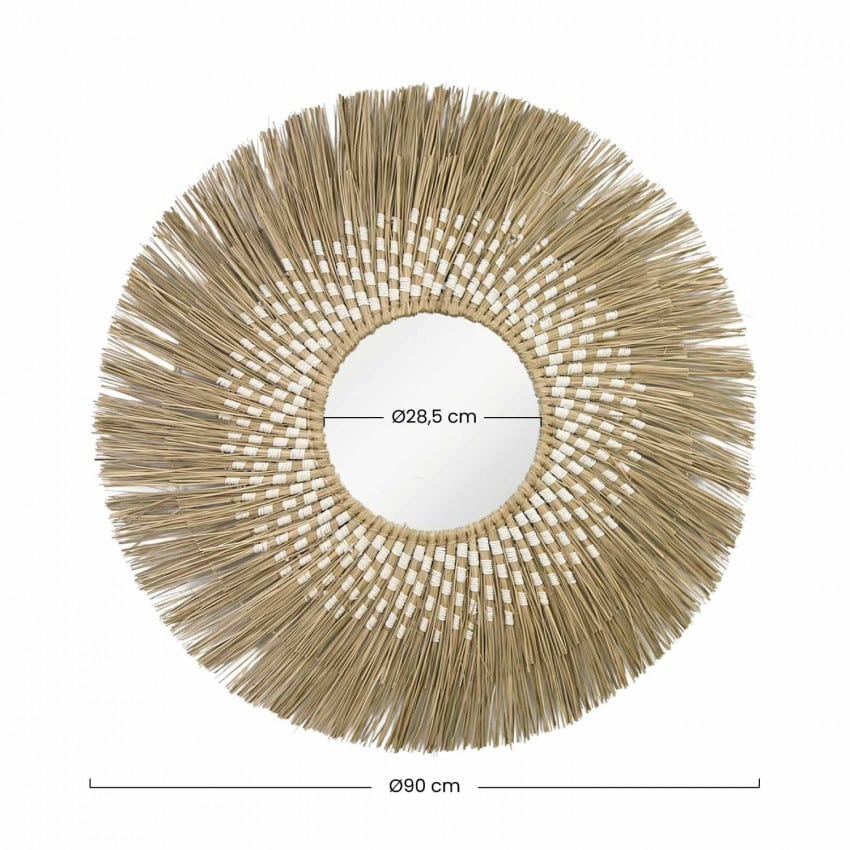 Boho round rattan wall mirror with an interlaced frame – dimensions diagram