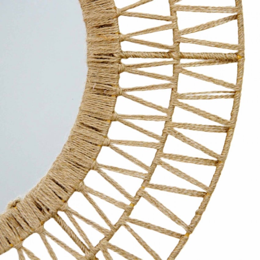 Natural rattan wall mirror with a tightly braided untreated frame – close-up detail (2)