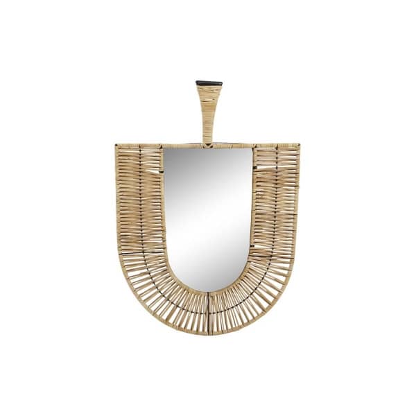 Rattan mirror with curled tendrils radiating from a braided center