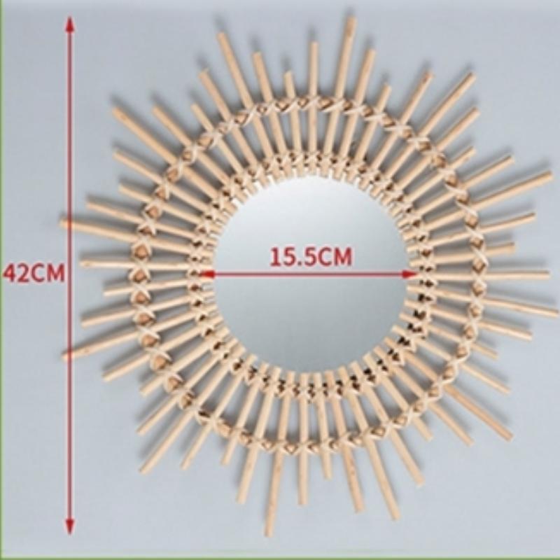 Rattan sun wall mirror with hand-braided rays of varied lengths – another view