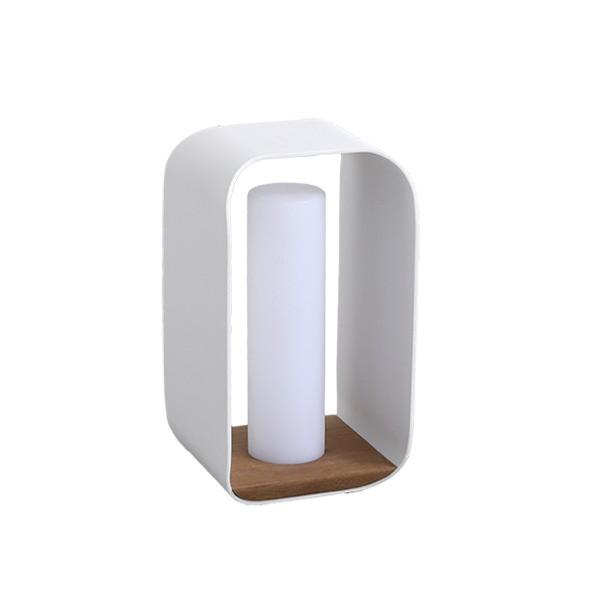 Onda white aluminum and teak cordless outdoor lamp