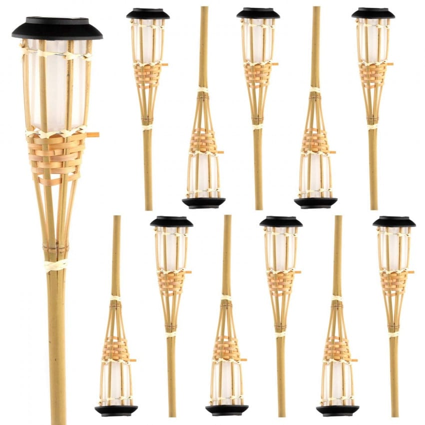Set of 12 natural color rattan solar lanterns – multiple views