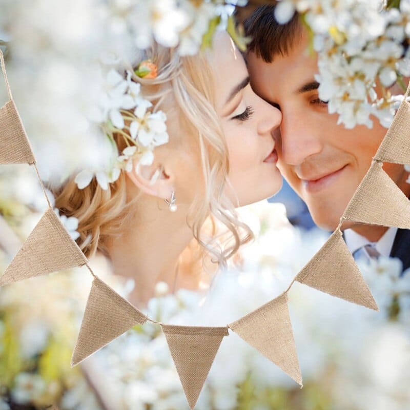 Rattan pennant garland and heart light garland set – shown in use
