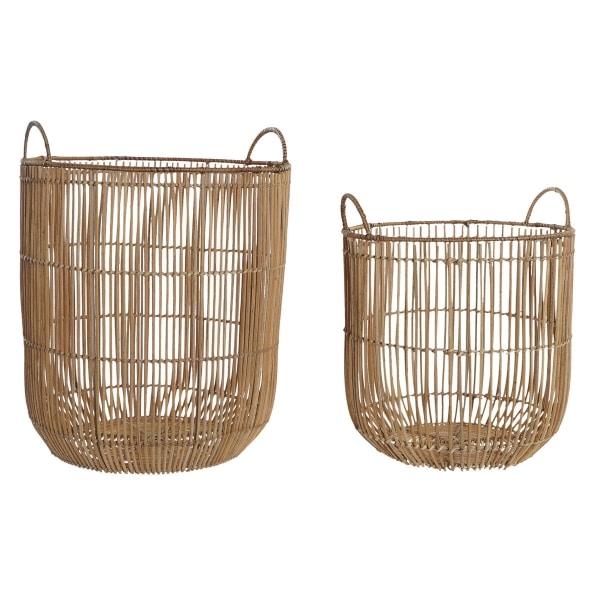 Hand-braided raw rattan laundry basket with a raised rim