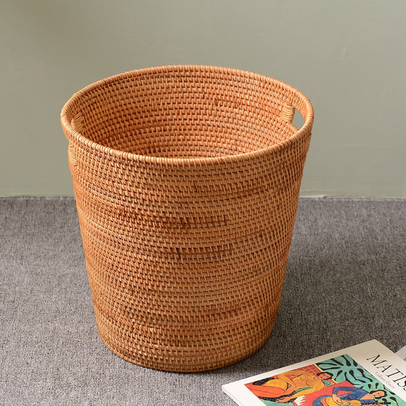 Structured natural rattan laundry hamper with two side handles – another view