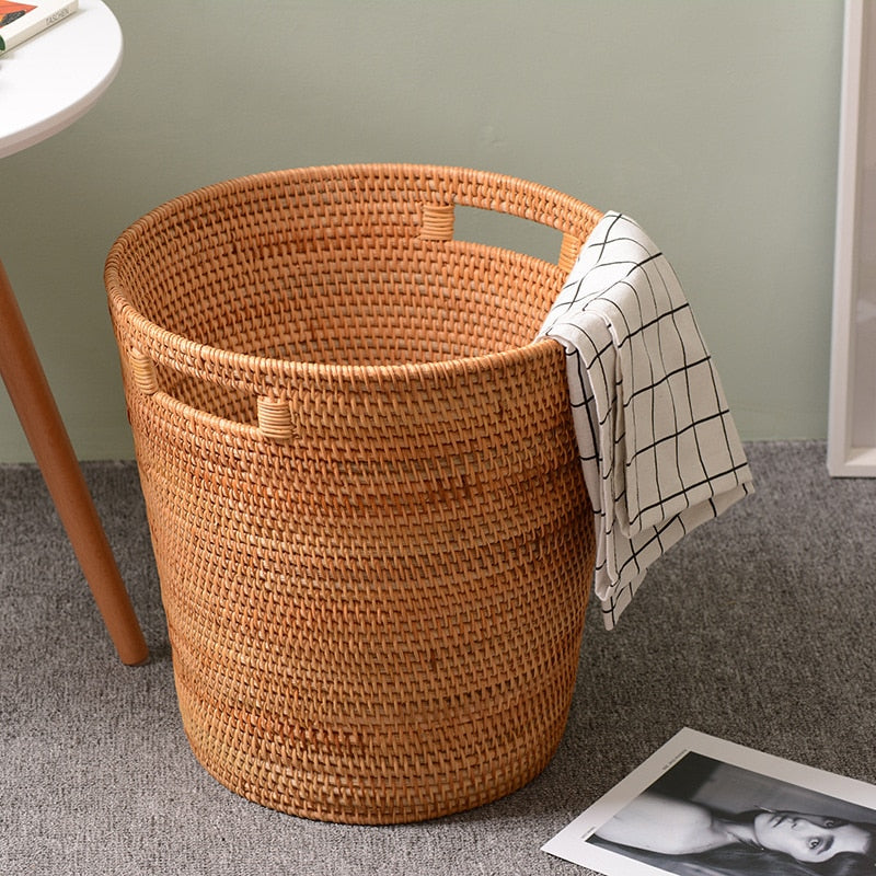 Structured natural rattan laundry hamper with two side handles – another view (2)