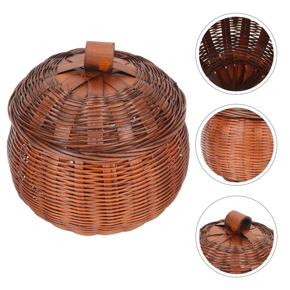 Retro handwoven rattan egg collecting basket with handles – multiple views