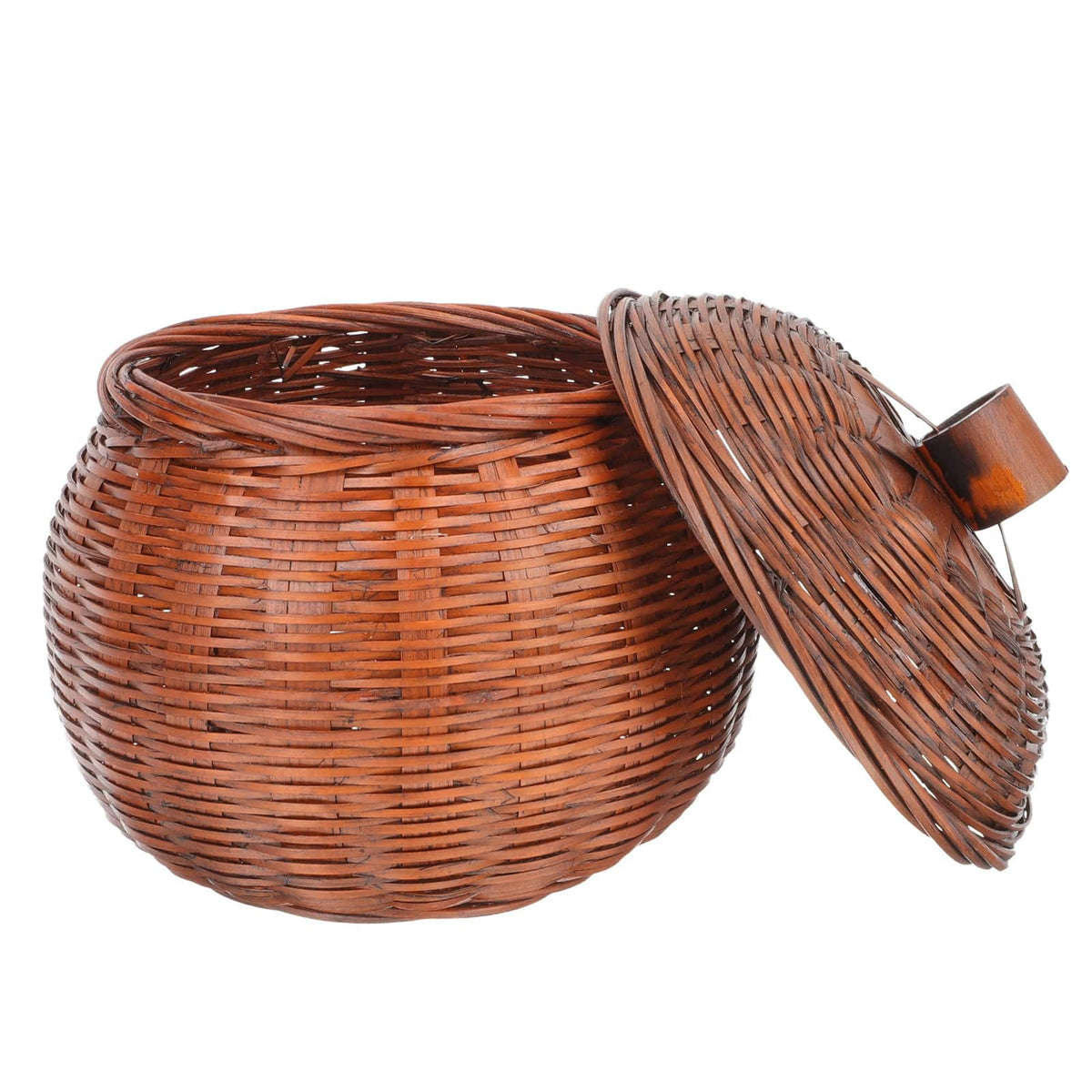 Retro handwoven rattan egg collecting basket with handles