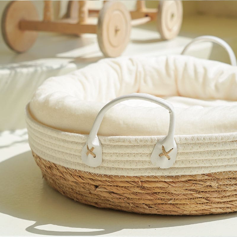 Two-tone rattan pet bed with a soft cushion – another view