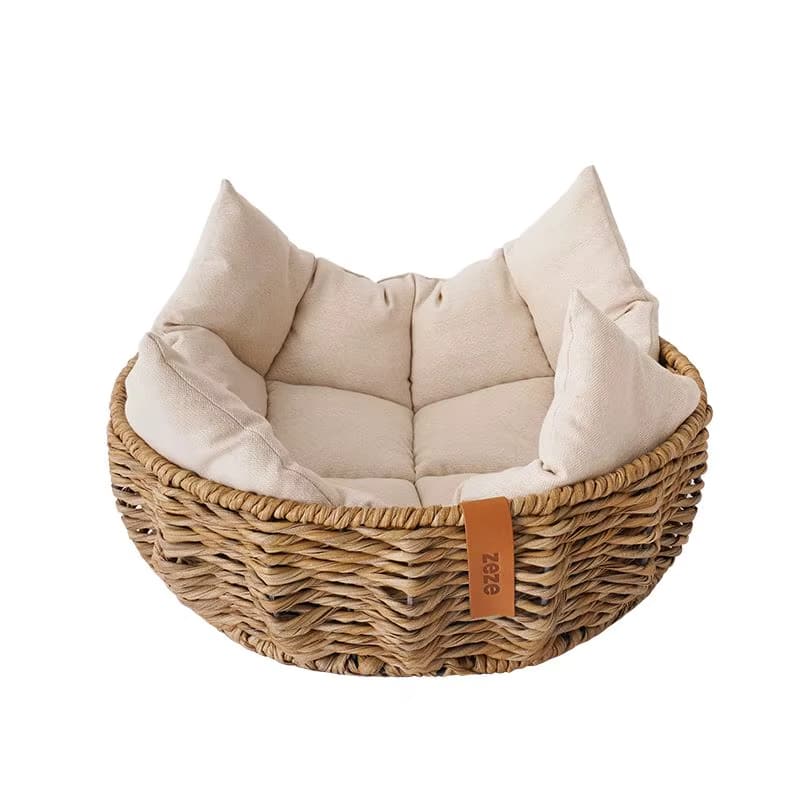 Compact handwoven natural wicker dog bed