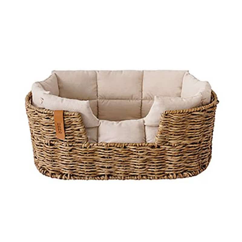 Spacious deep wicker dog bed with tightly woven walls