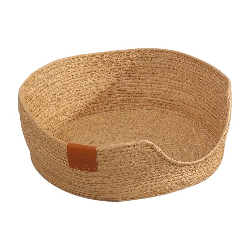 Raised handwoven natural rattan dog bed
