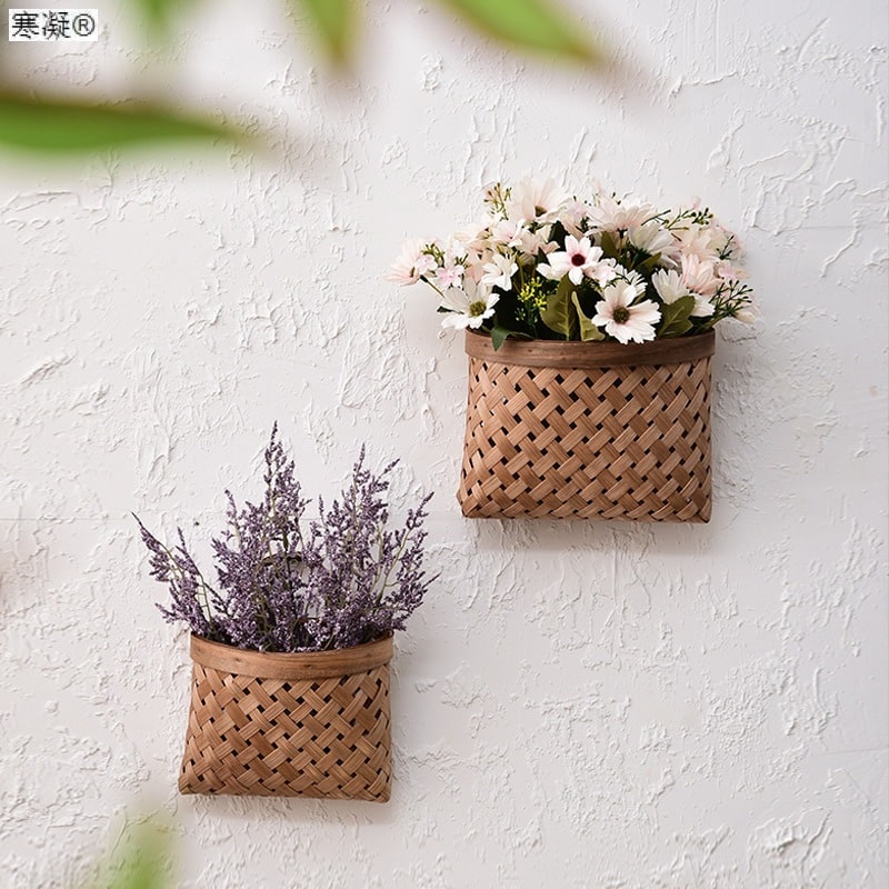 Rectangular pastoral bamboo flower basket – shown in a room setting