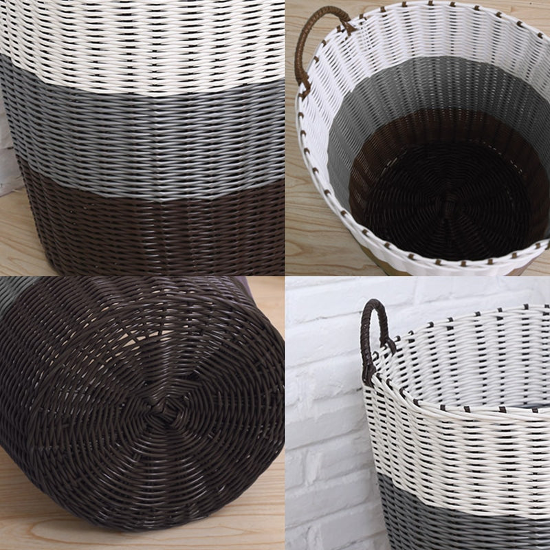 Foldable woven rattan laundry basket – multiple views