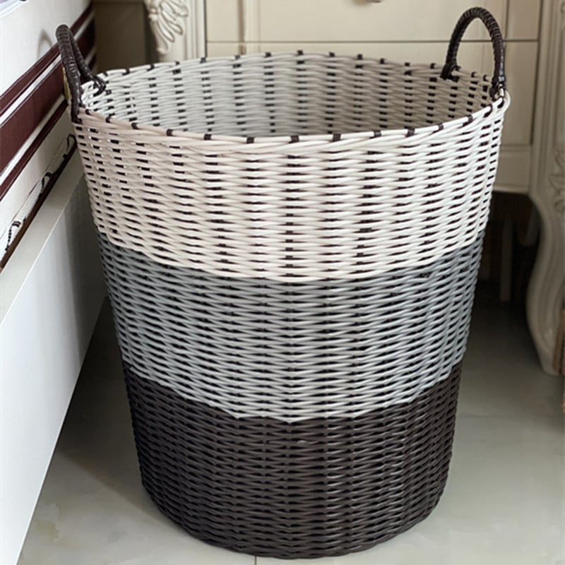 Foldable woven rattan laundry basket