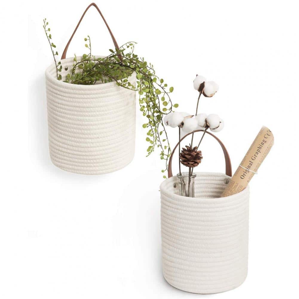 White woven plant-fiber hanging wall basket – another view (2)