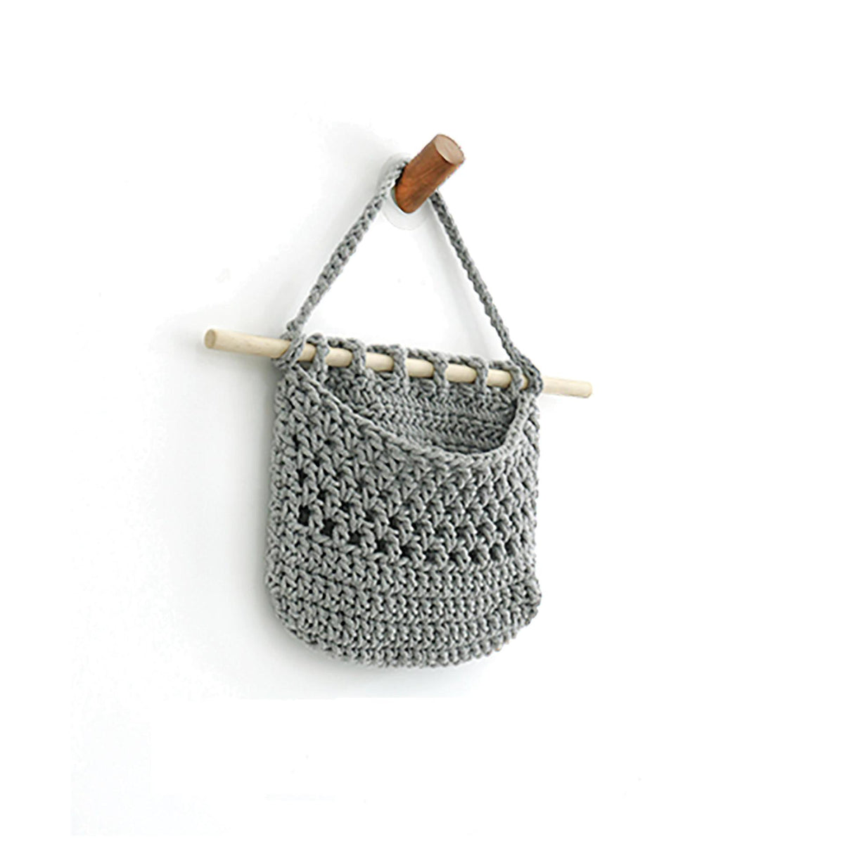 Woven plant-fiber wall hanging storage basket with a ring