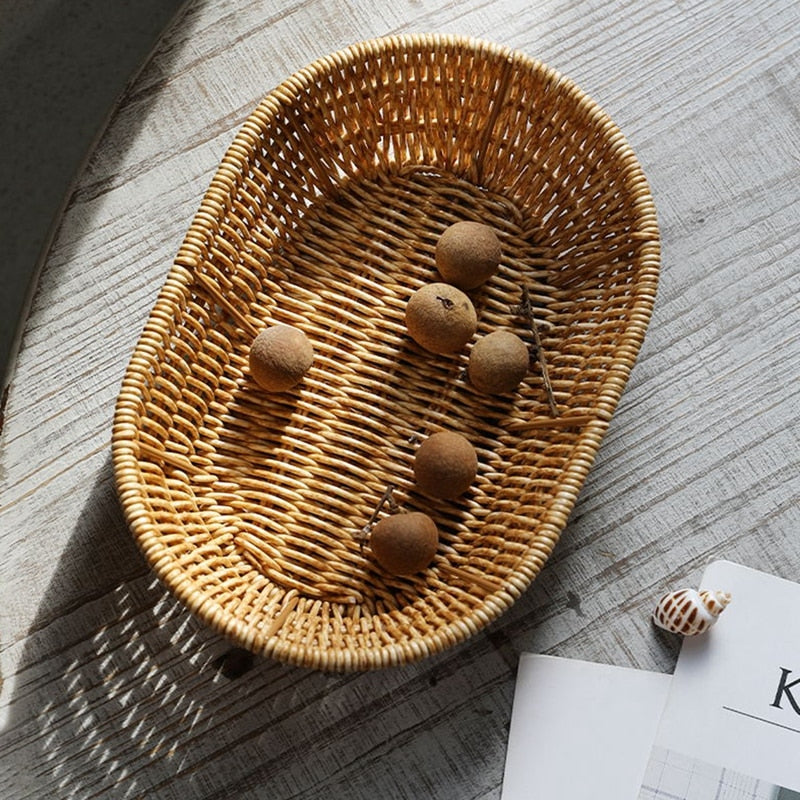 Oval faux rattan kitchen storage basket – close-up detail