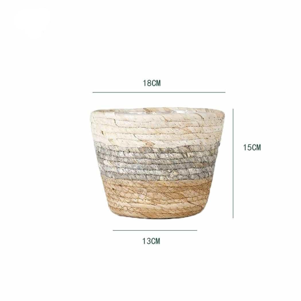 Woven rattan storage basket with integrated handles – M variant, dimensions diagram