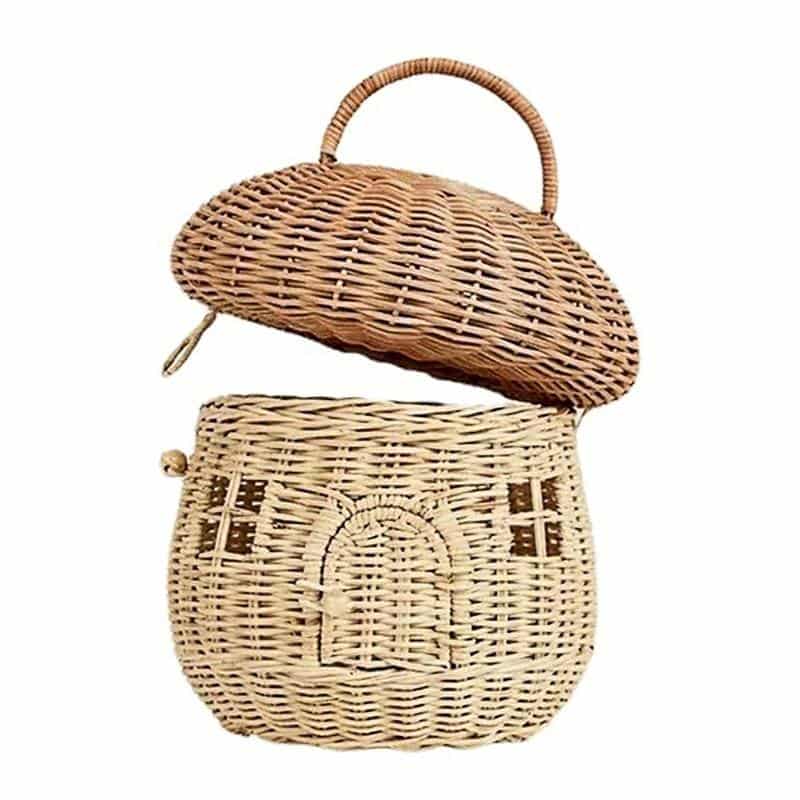 Handwoven rattan storage basket shaped like a little house – another view (2)