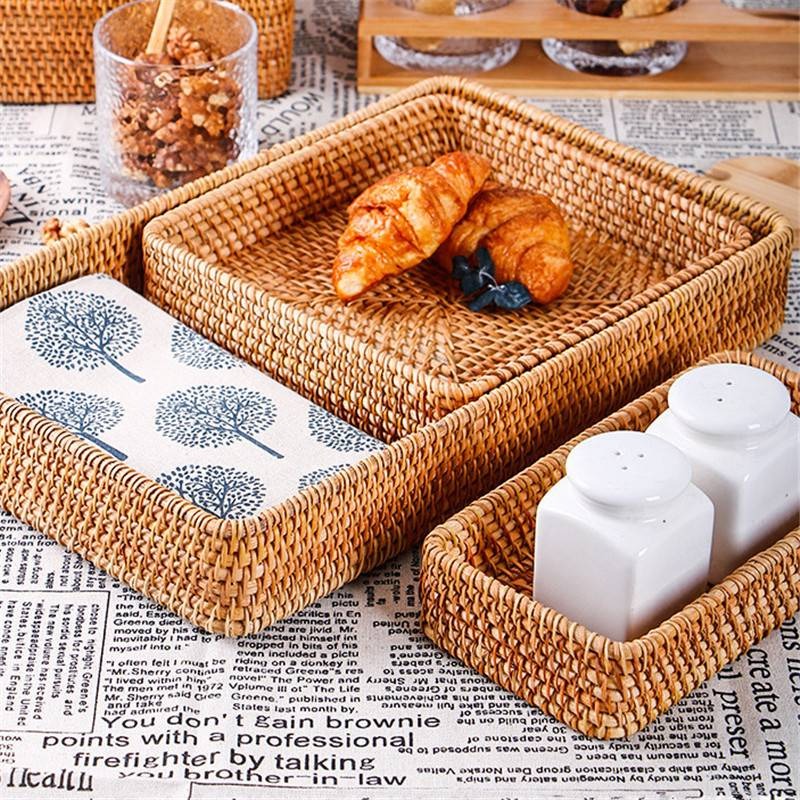Rectangular handwoven rattan storage basket – shown in a room setting (3)