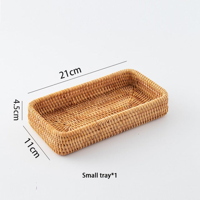 Rectangular handwoven rattan storage basket – dimensions diagram