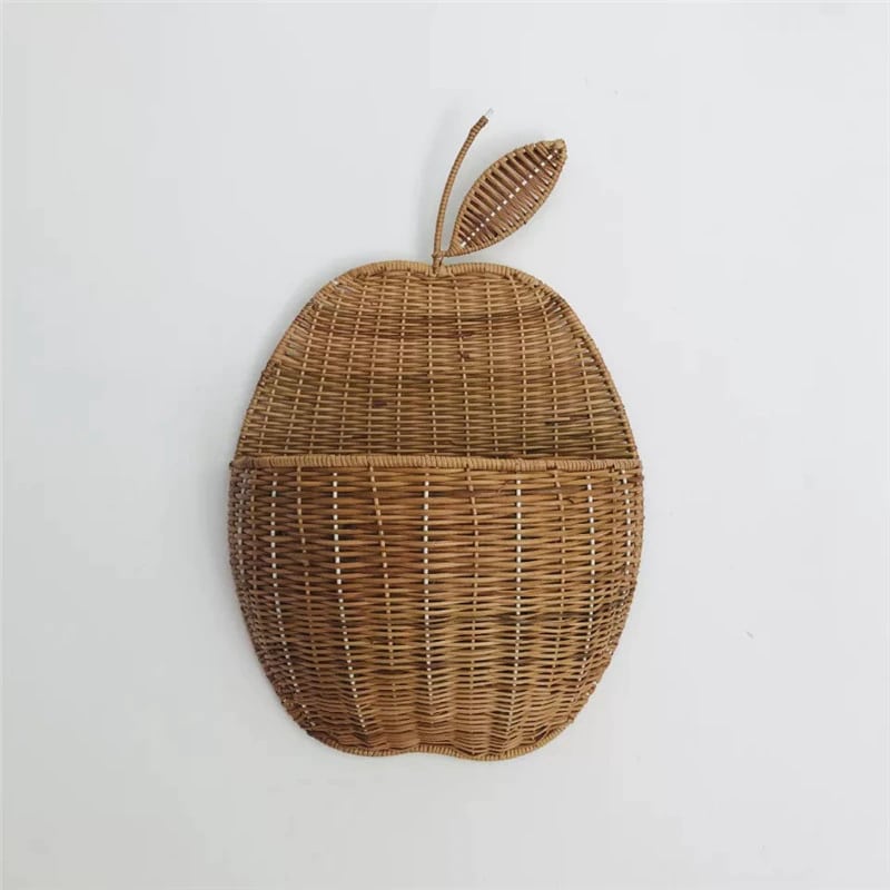 Vintage apple-shaped rattan nursery basket – brown variant, another view