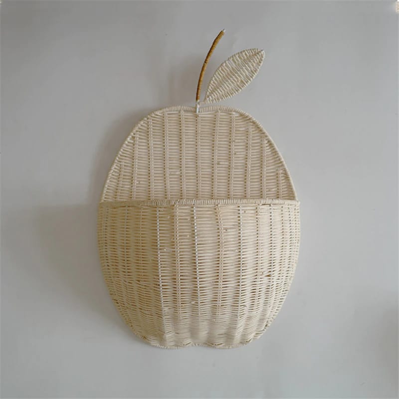 Vintage apple-shaped rattan nursery basket – white variant, another view