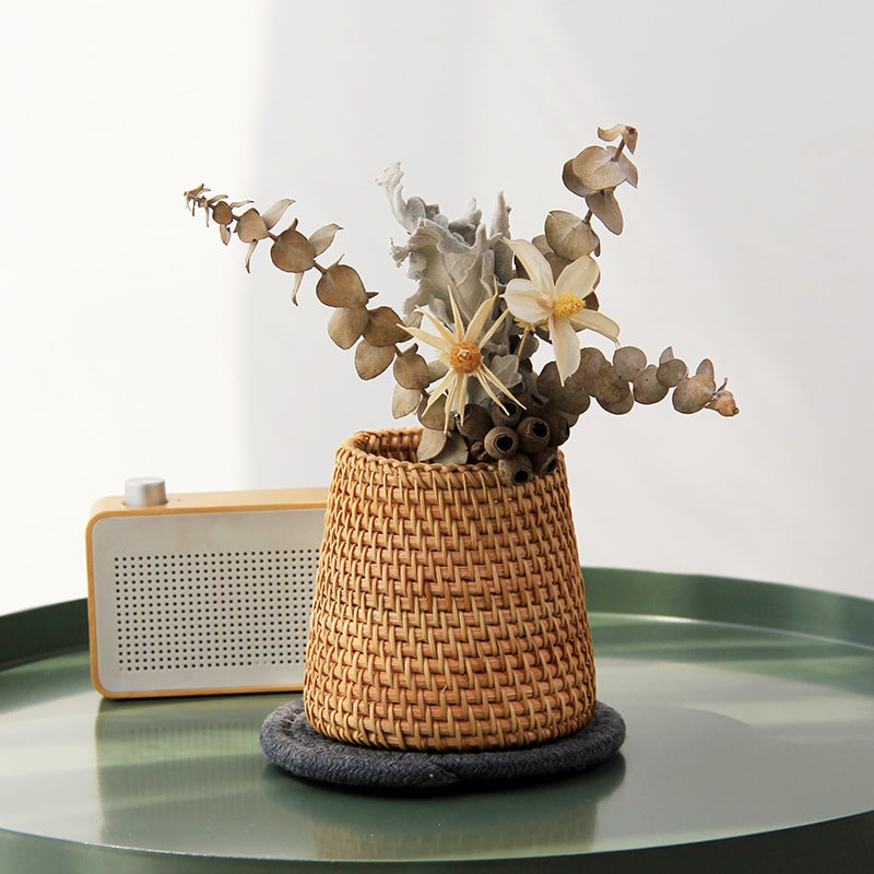 Golden woven rattan household basket
