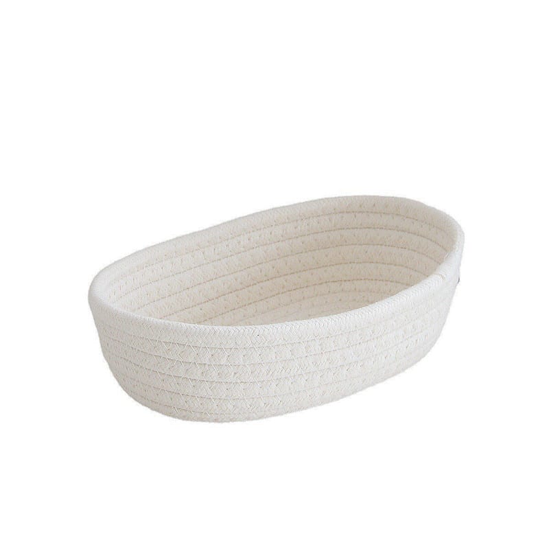 White oval handwoven cotton rope storage basket – another view