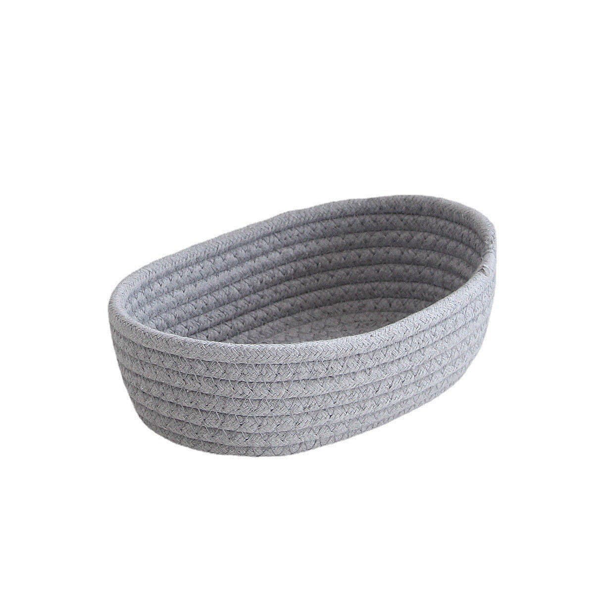 White oval woven cotton rope storage basket