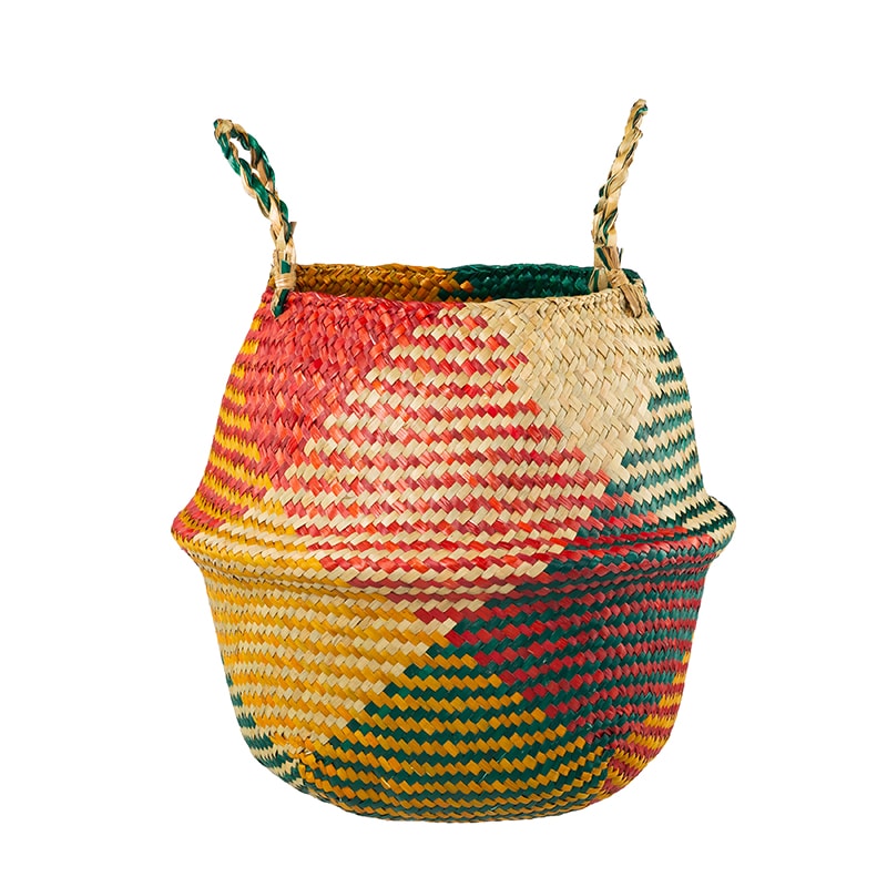 Foldable colorful hand-braided rattan storage basket