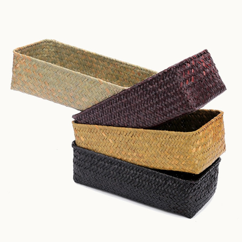 Rectangular handwoven rattan storage bin