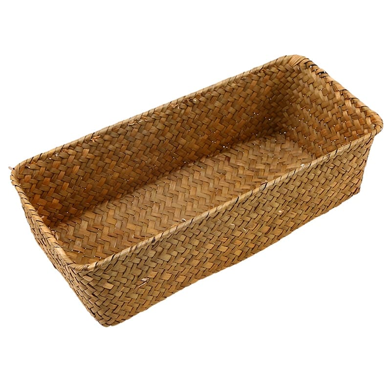 Rectangular handwoven rattan storage bin – yellow variant, another view