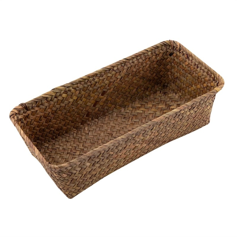 Rectangular handwoven rattan storage bin – brown variant, another view
