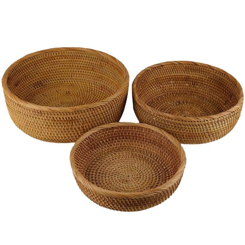 Round woven storage basket in natural rattan and plant fibers – multiple views (3)