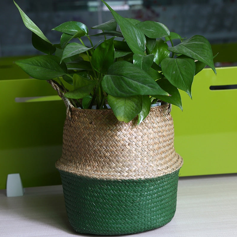 Nordic foldable natural wicker storage basket – shown in a room setting