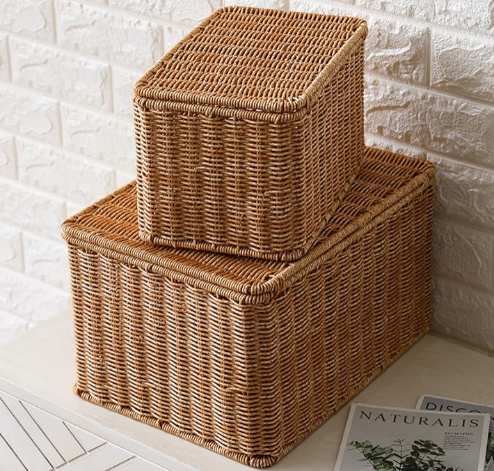Structured woven natural-fiber storage basket – multiple views