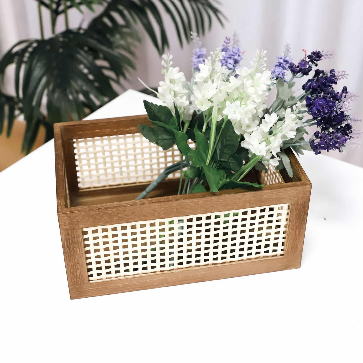 Vintage storage basket with a dark solid wood frame and bamboo walls – shown in a room setting (3)
