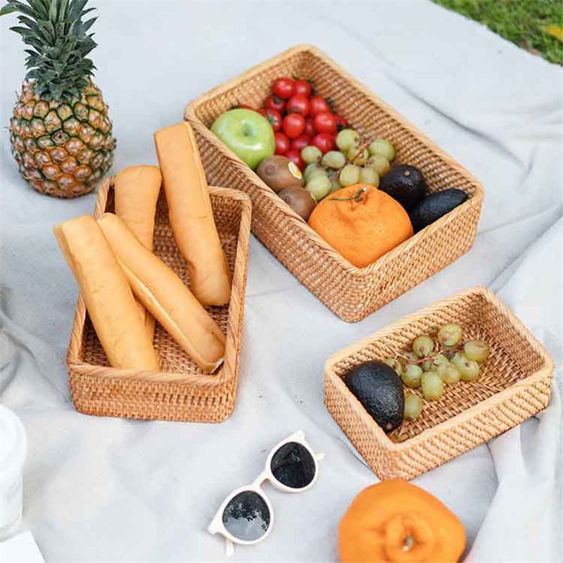 Rectangular handwoven rattan pantry basket – shown in a room setting (2)