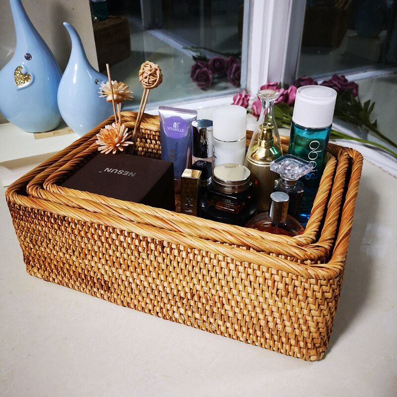 Rectangular handwoven rattan pantry basket – shown in a room setting (3)