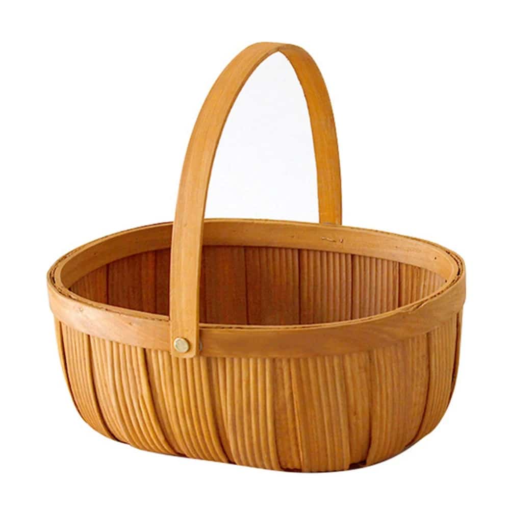 Beige round wicker-look fruit and vegetable basket