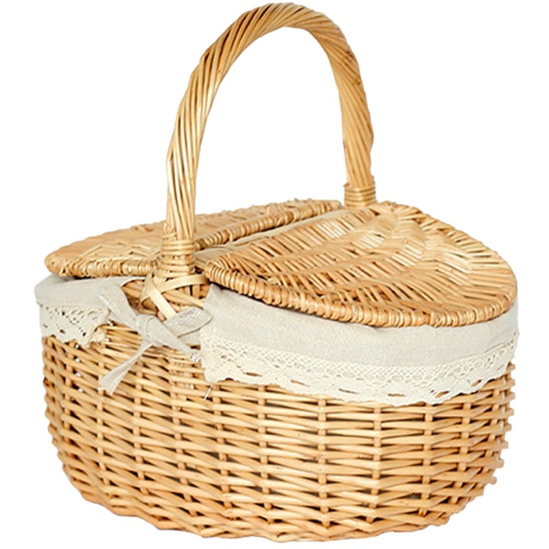 Retro wicker picnic basket with round handles